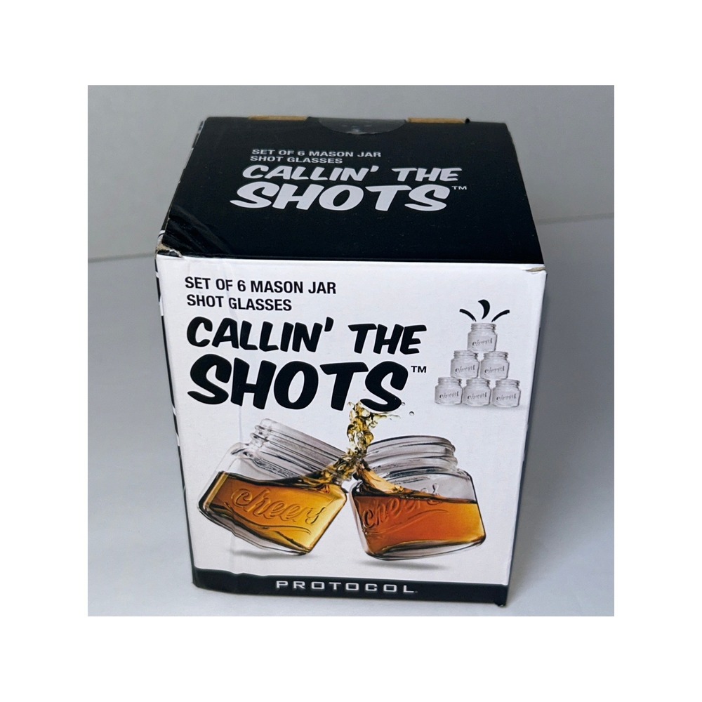 Protocol Callin' The Shots Mason Jar Shot Glasses Set‎ of 6 NIB